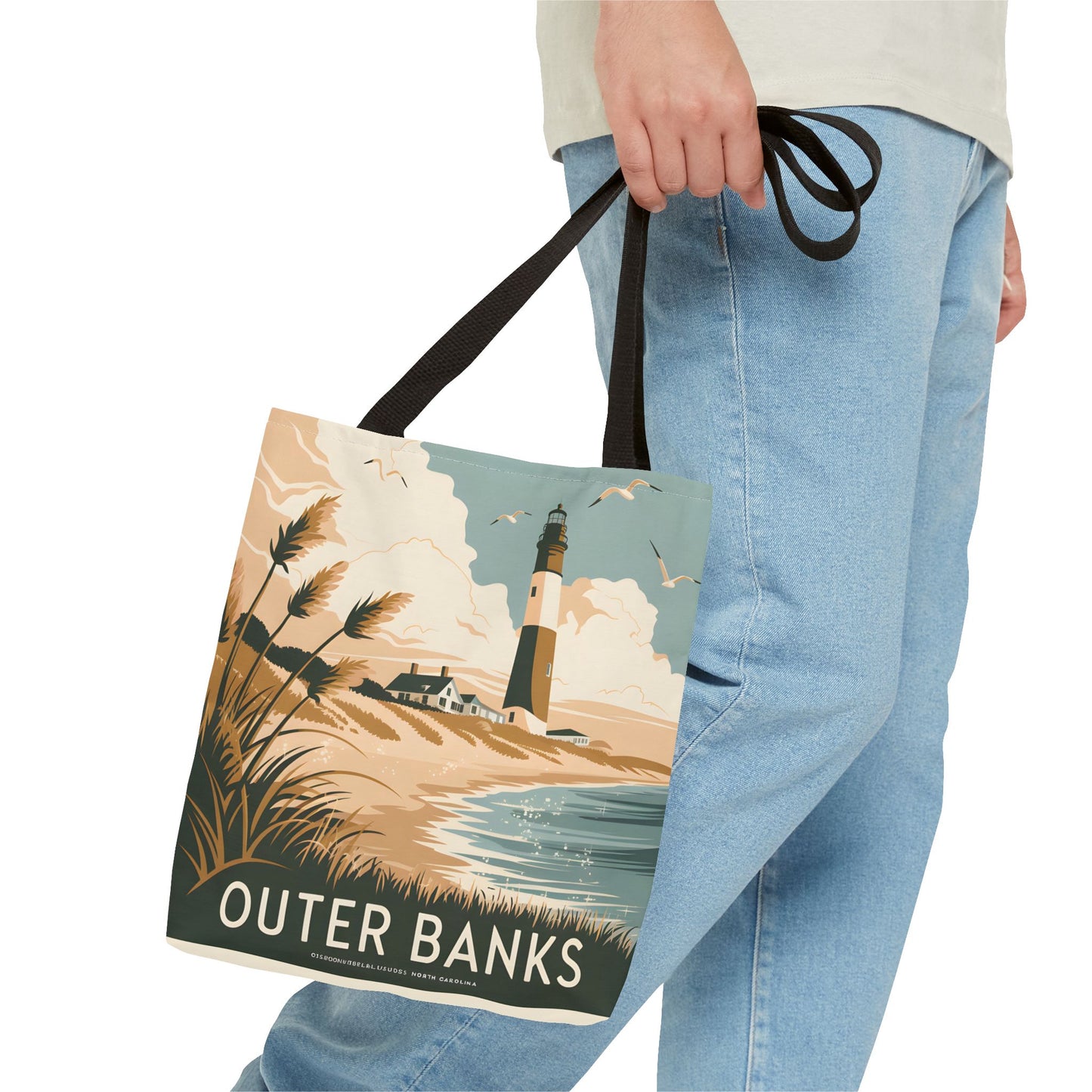 Outer Banks Lighthouse All Over Print Tote Bag Coastal Style Beach Accessory