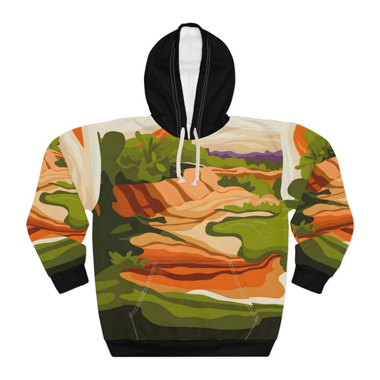 Lush Mesa Art All-Over Print Hoodie Outdoor Travel Apparel for Adventurers Wear