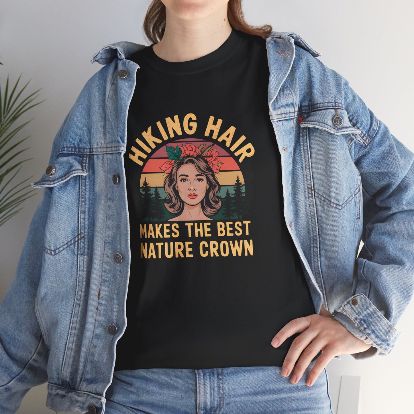 Nature Crown Hiking Hair Graphic Tee Outdoor Adventure Shirt Unisex Cotton