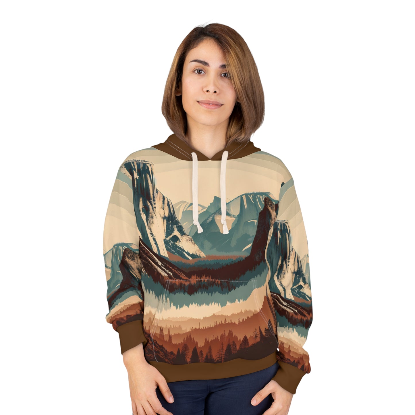 Yosemite Hoodie All Over Print Pullover Vintage Landscape Mountain Desert Scene