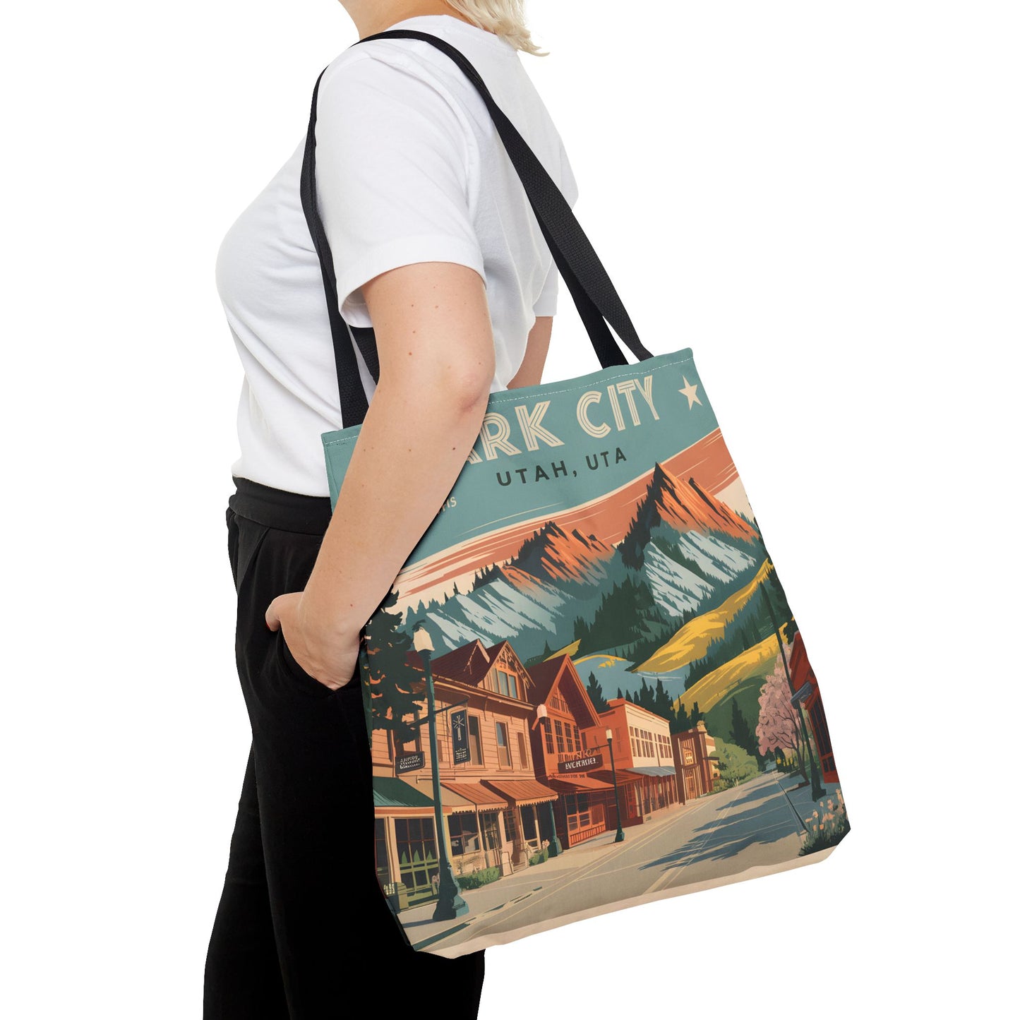 Park City Utah All Over Print Tote Bag Vintage Style Mountain Design Art Apparel