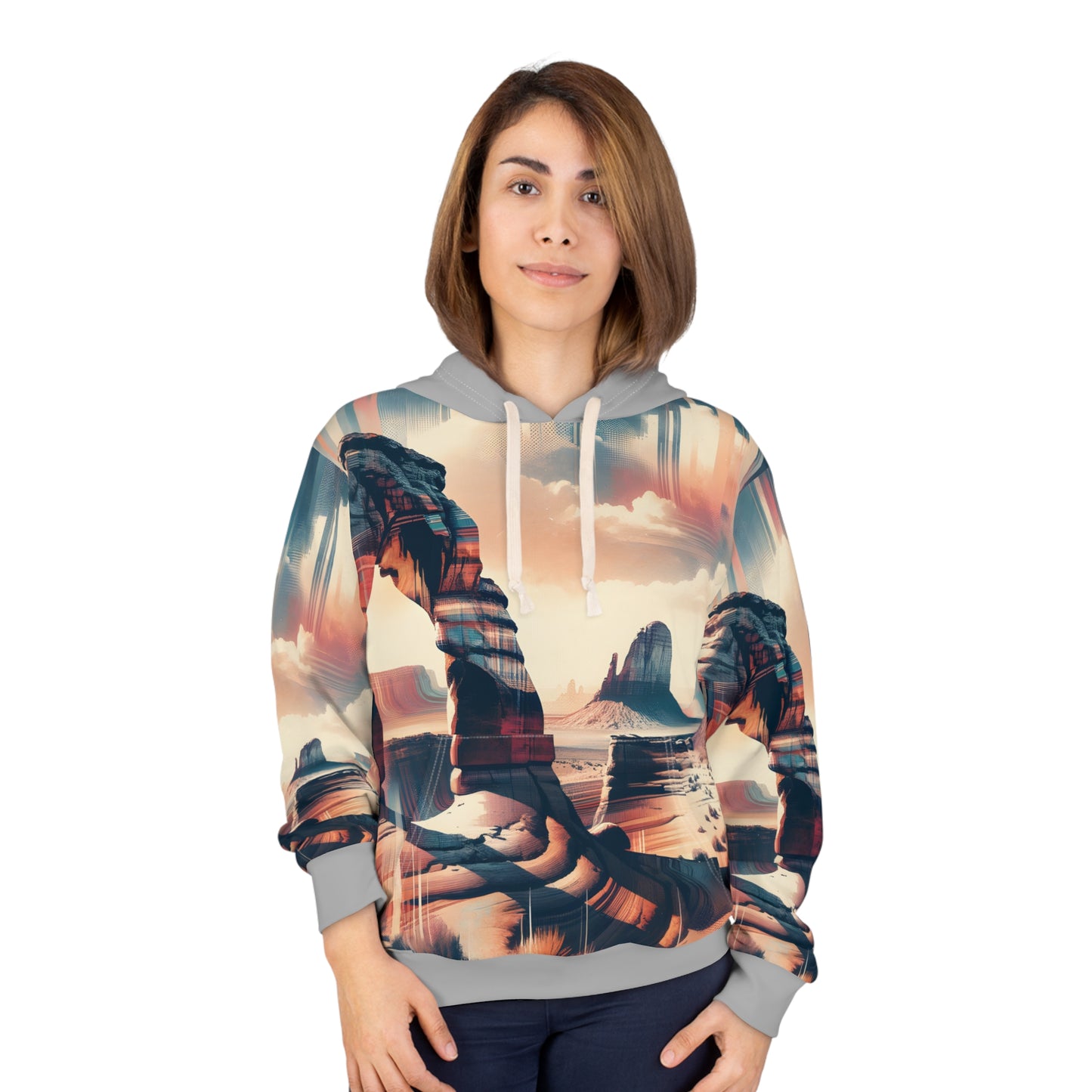 Desert-Inspired All-Over Print Hoodie with Abstract Landscape Design
