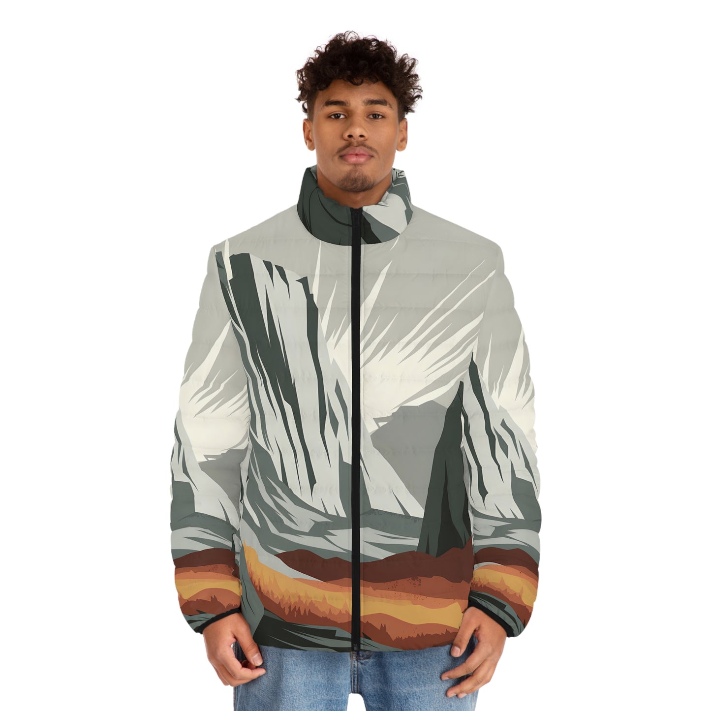 Granite Light Full Zip Puffer Jacket Outdoor Art Inspired Warm Stylish Coat