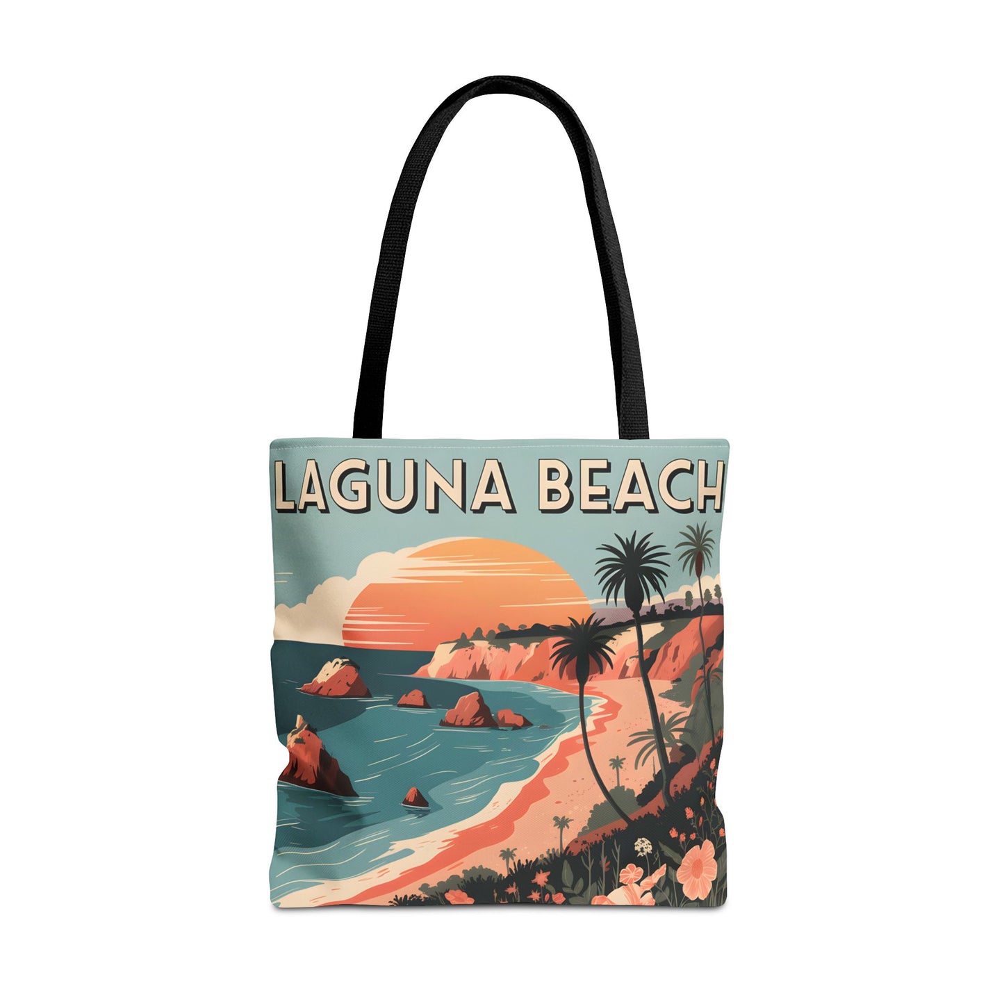 Laguna Beach Tote Bag Coastal Design All Over Print Artistic Beach Accessory