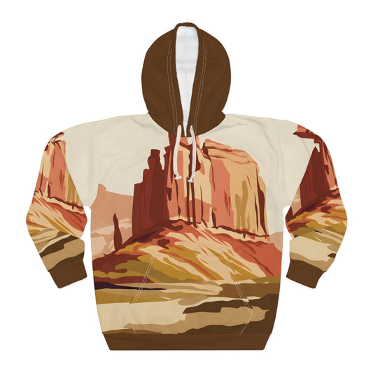 Windcarved Spire Hoodie All Over Print Desert Canyon Pullover Hiking Adventure