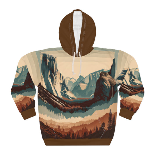 Yosemite Hoodie All Over Print Pullover Vintage Landscape Mountain Desert Scene