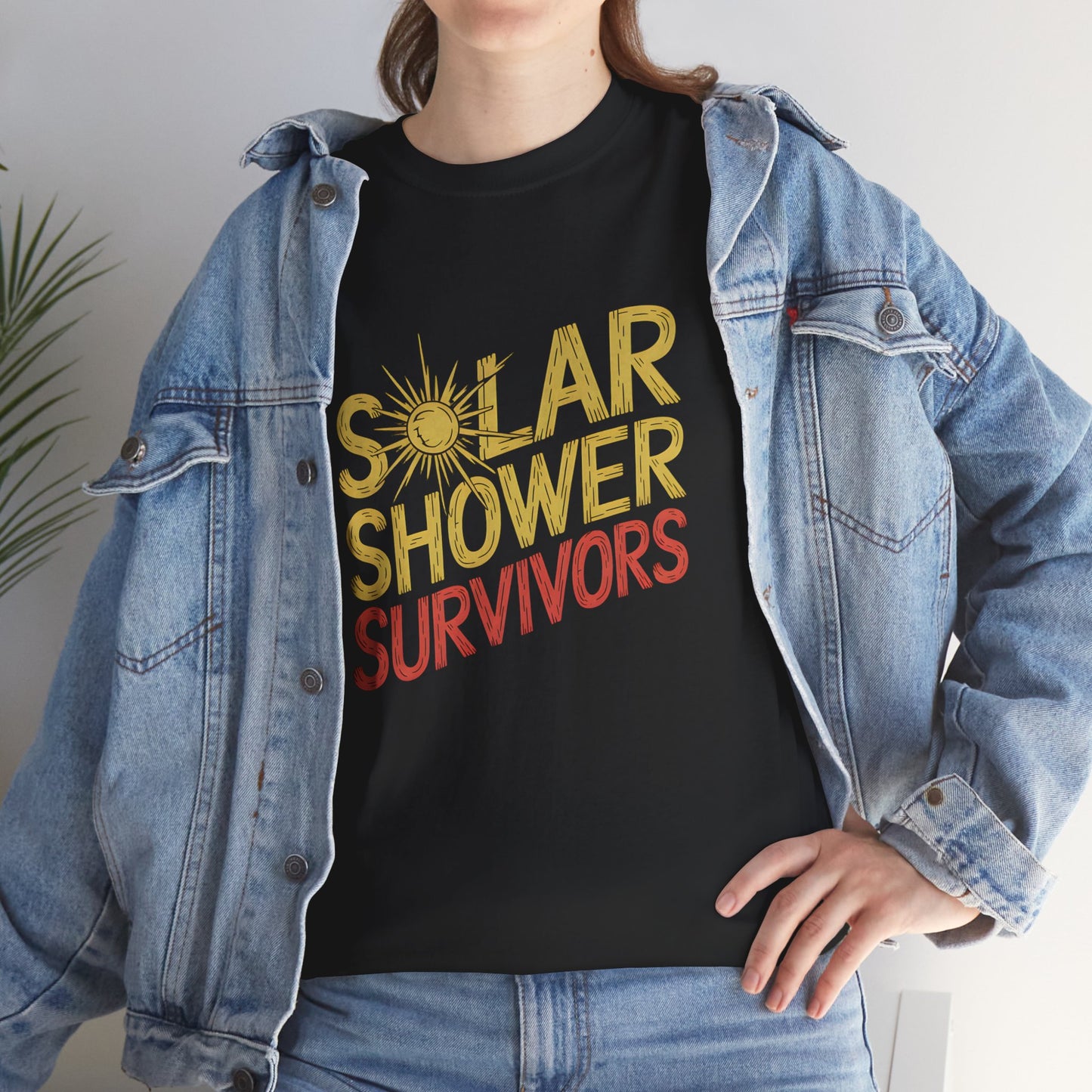 Solar Shower Survivors Camping Graphic Short Sleeve T Shirt Outdoor Casual Wear