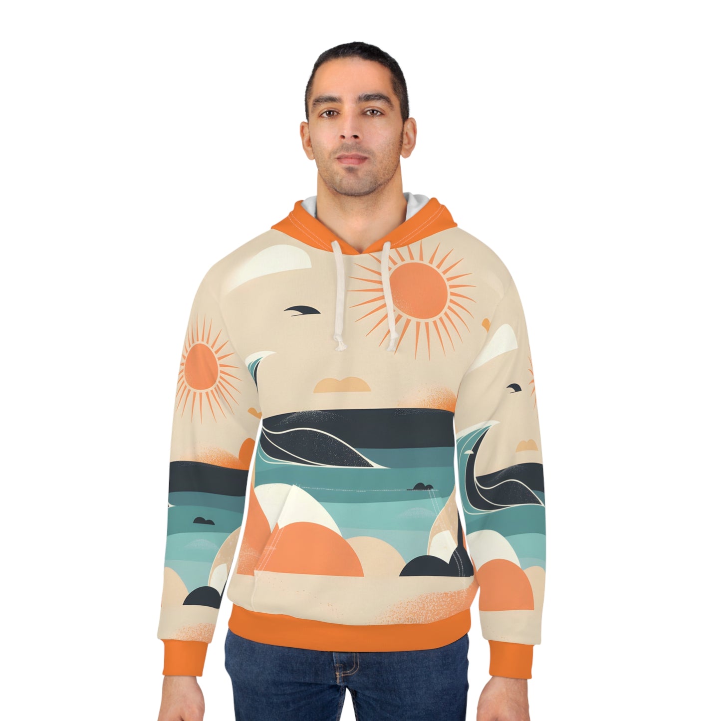 Sunwashed Sky All Over Print Pullover Hoodie for Travel Outdoor Adventure Wear