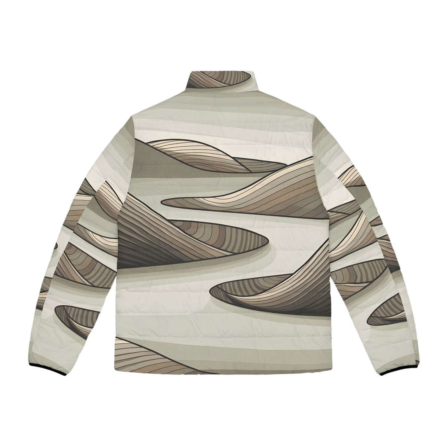 Puffer Jacket All Over Print Earth Tone Design Outdoor Adventure Windproof Zip