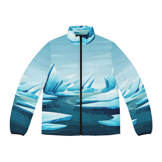 Stylish Waterproof Puffer Jacket with Polar Ice Artwork for Outdoor Adventures