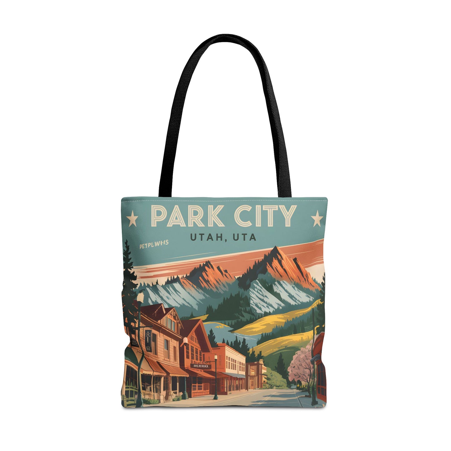 Park City Utah All Over Print Tote Bag Vintage Style Mountain Design Art Apparel