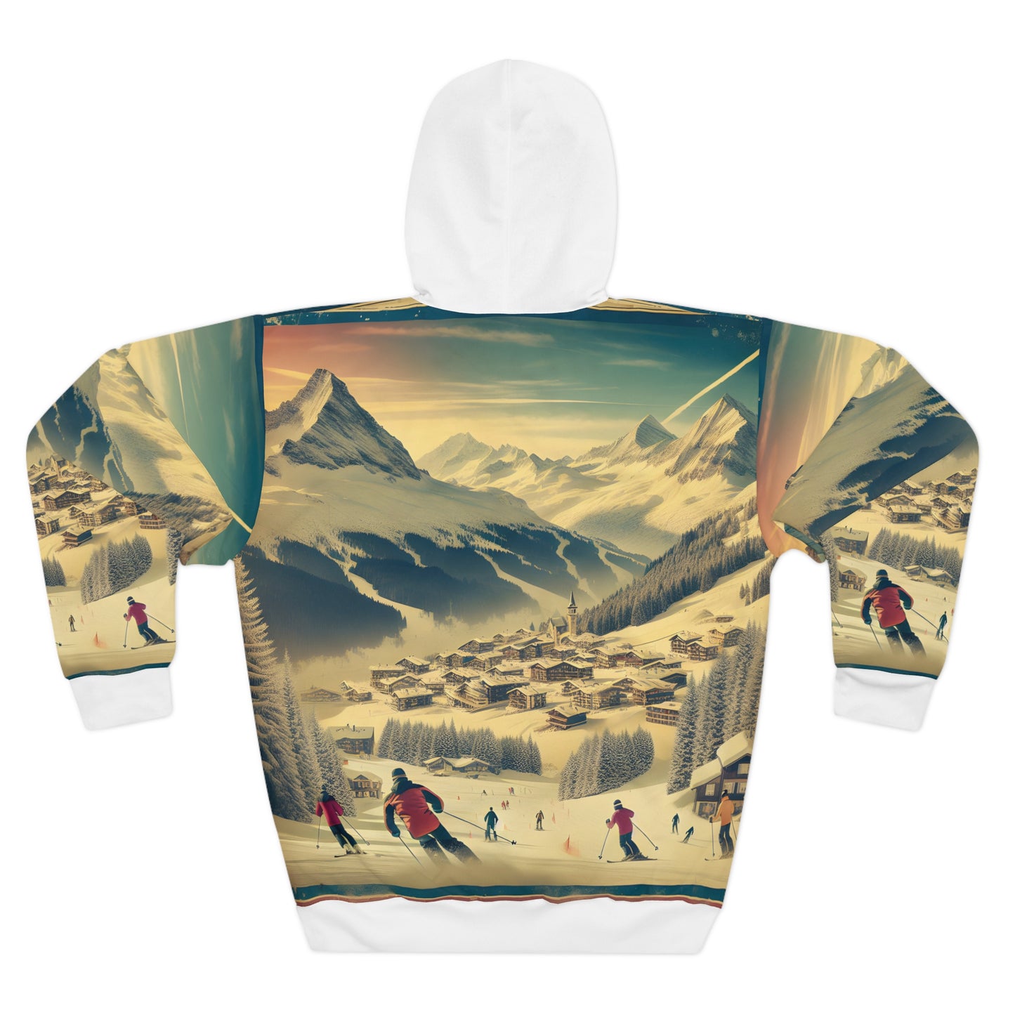 Vintage Ski Resort Style All Over Print Hoodie Winter Mountain Outdoor Travel