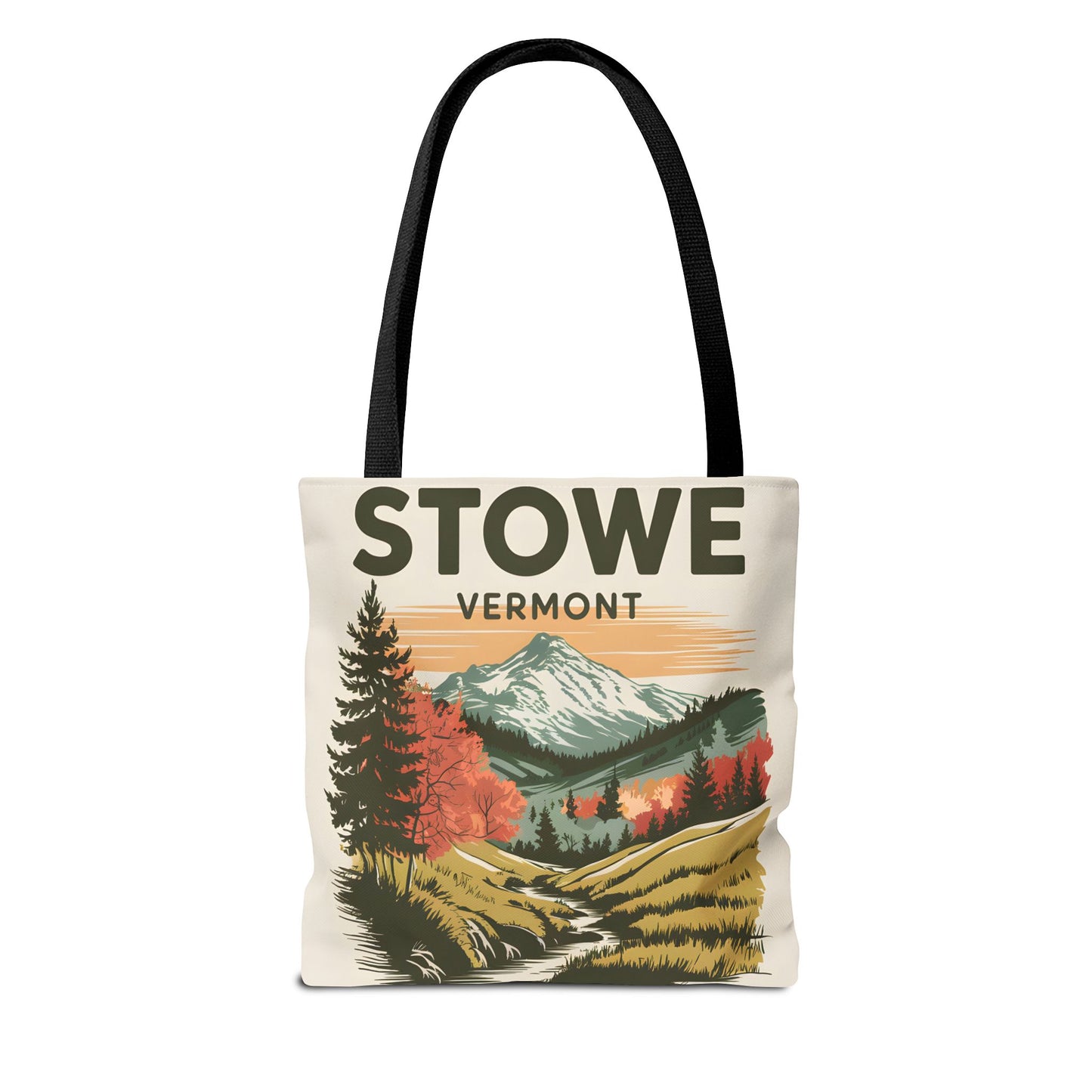 Stowe Vermont All Over Print Tote Bag Scenic Mountain Landscape Design