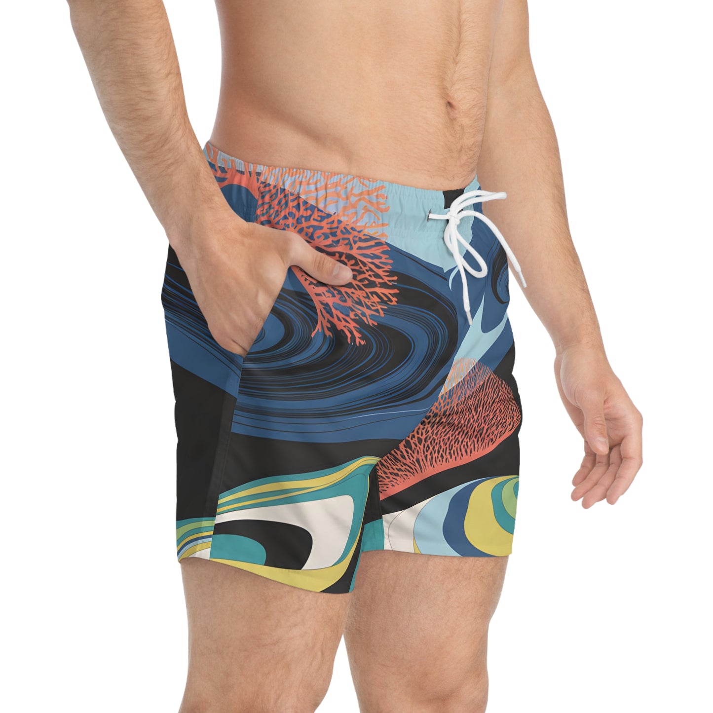 Neon Reef Swim Trunks Colorful Ocean Print Quick Dry Surf Board Shorts Beach
