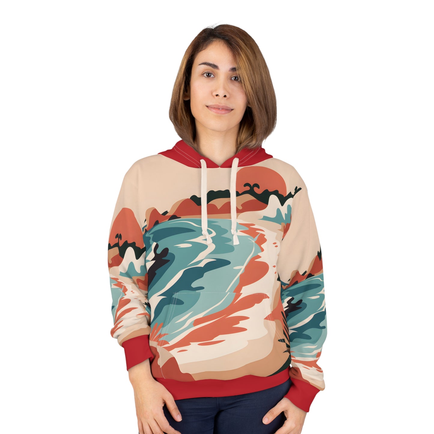 Beach Sunrise All Over Print Hoodie Perfect for Travel and Outdoor Adventures