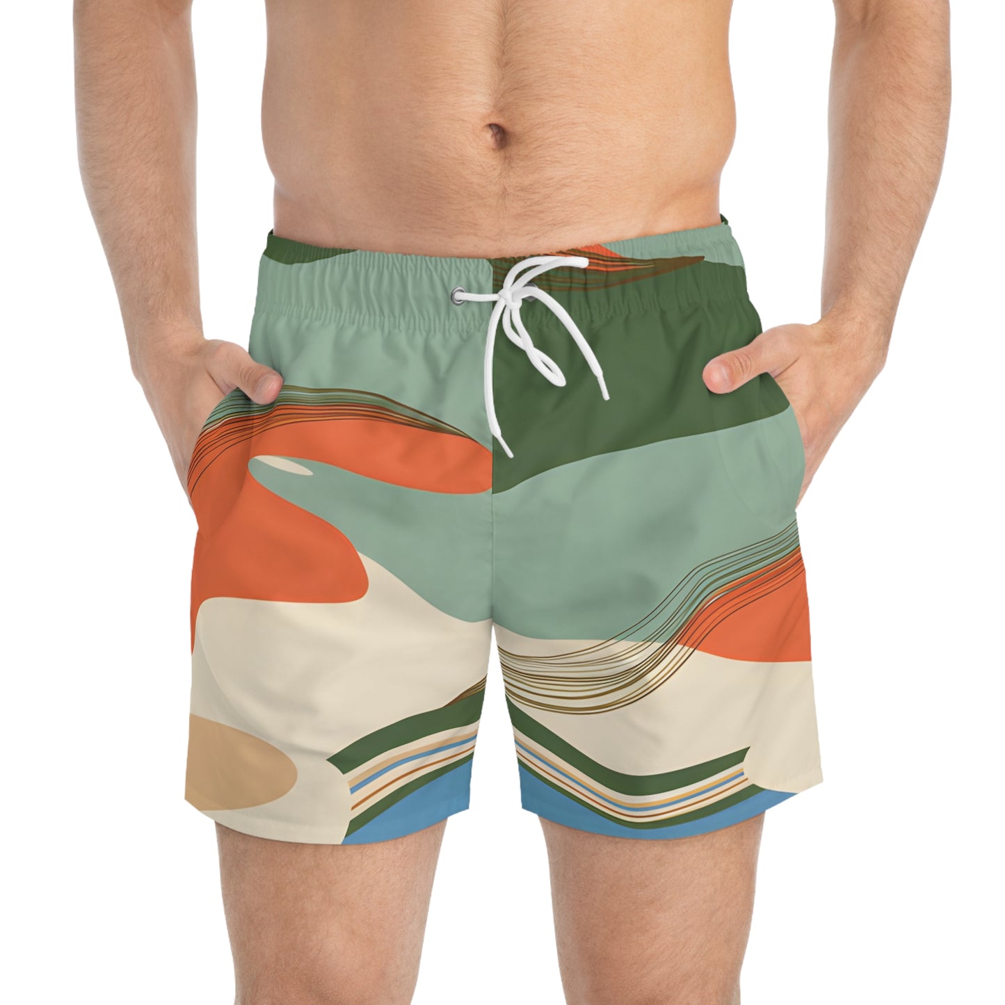 Abstract Wave Swim Trunks Men’s Beach Shorts Summer Style Quick Dry Drawstring