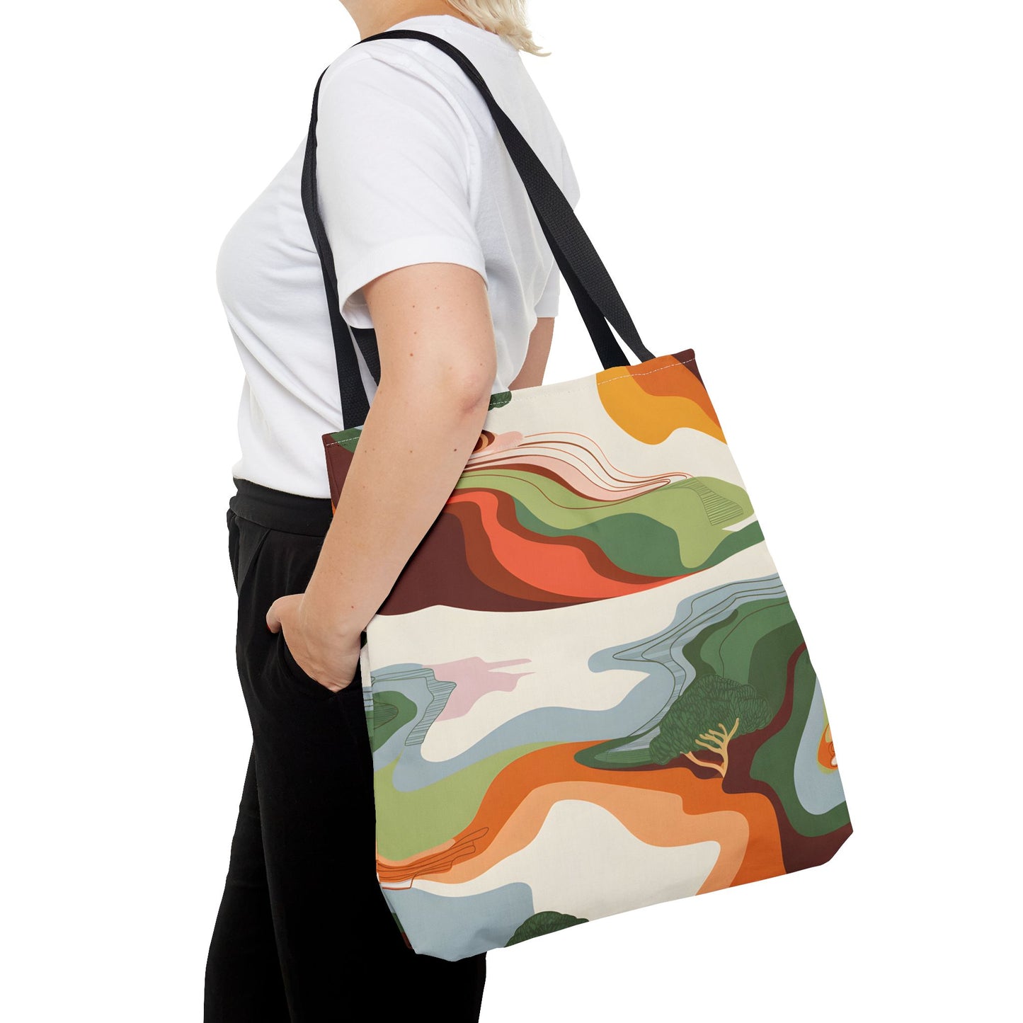 Abstract Wave Tote Bag Modern Eco Shoulder Bag Reusable Stylish Art Print Purse