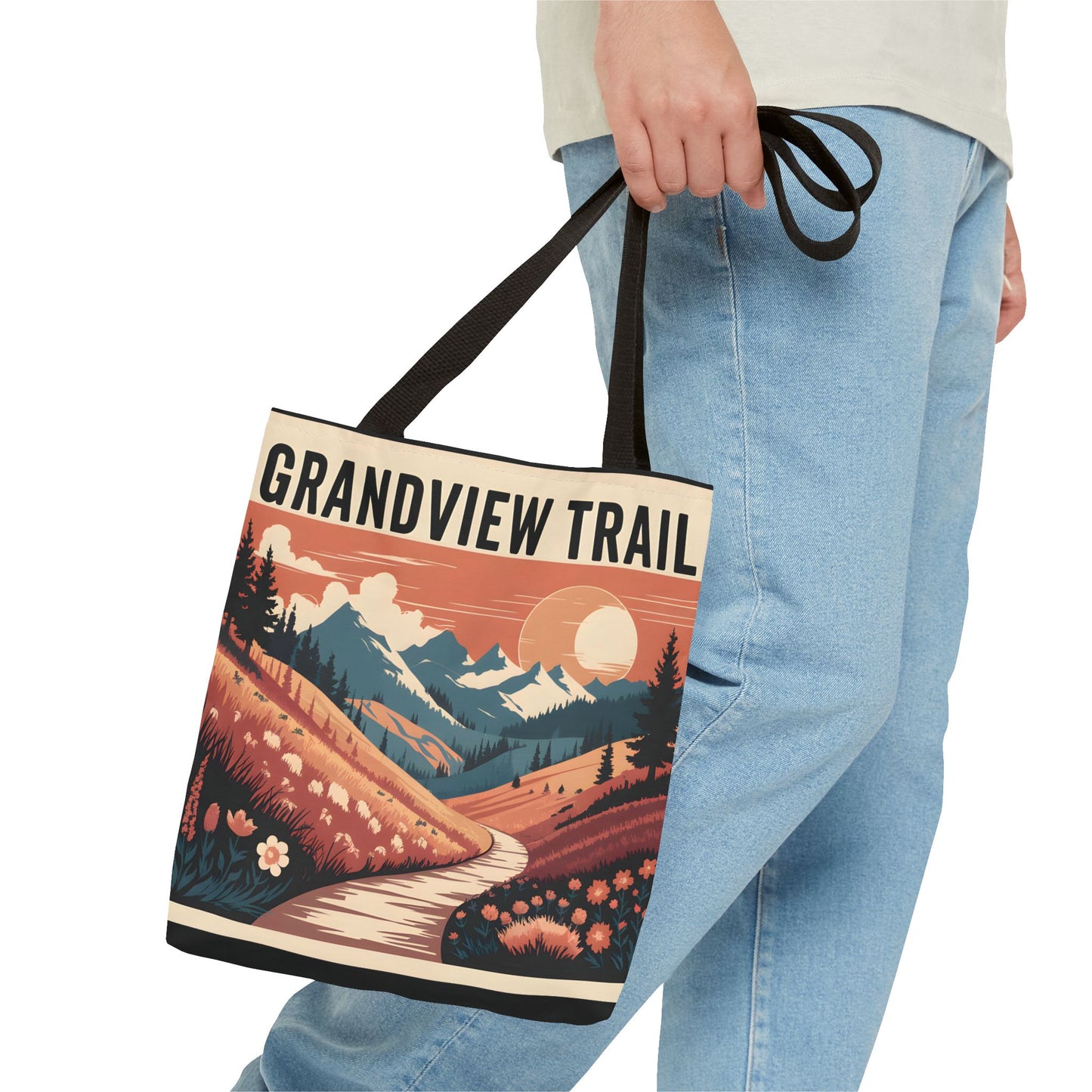 Grandview Trail All Over Print Tote Bag Outdoor Nature Hiking Floral Art Design