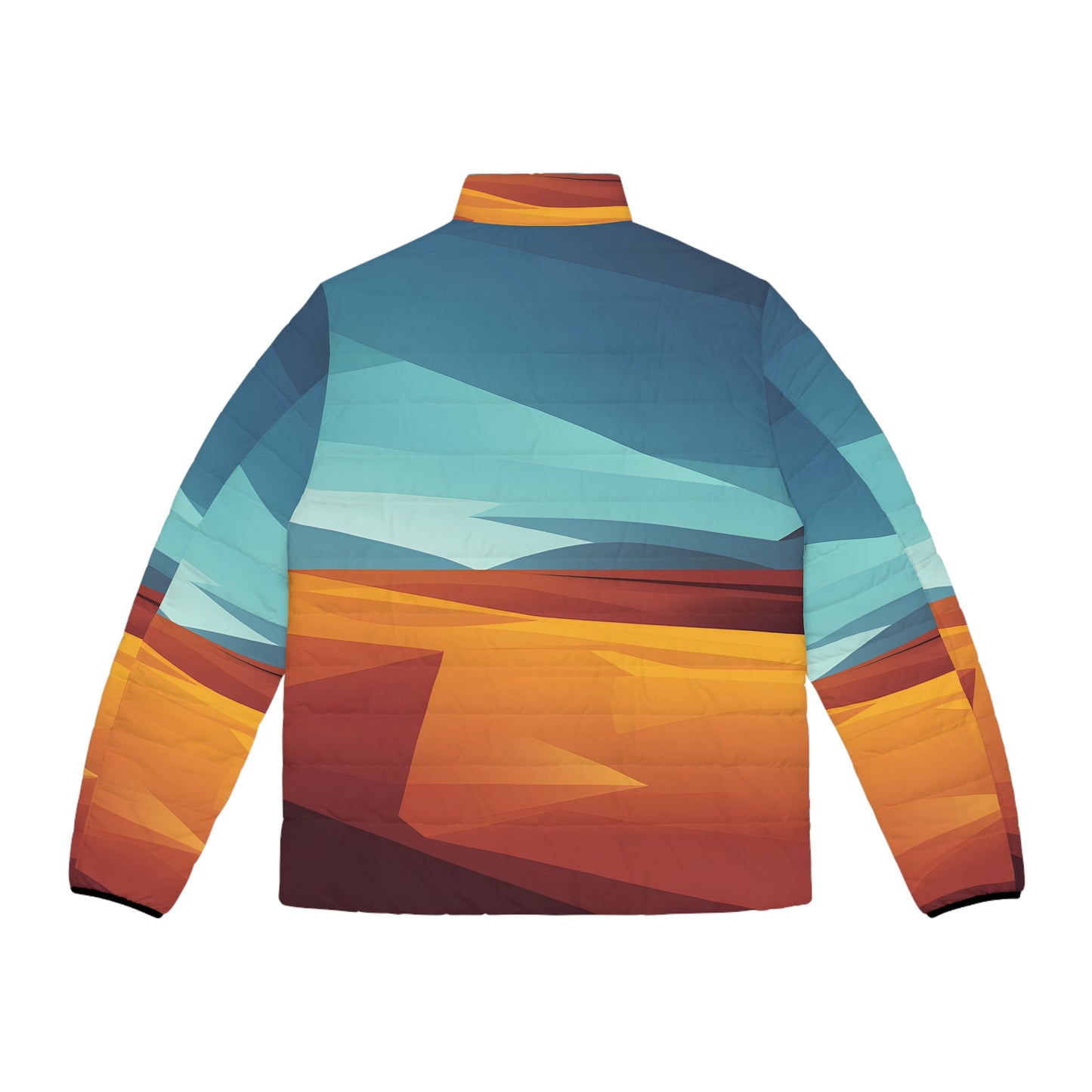 Puffer Jacket for Outdoor Adventures in Horizon Lines Artwork Design Warm Winter