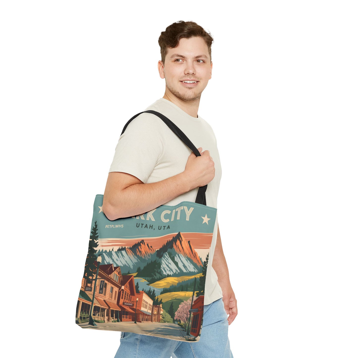 Park City Utah All Over Print Tote Bag Vintage Style Mountain Design Art Apparel