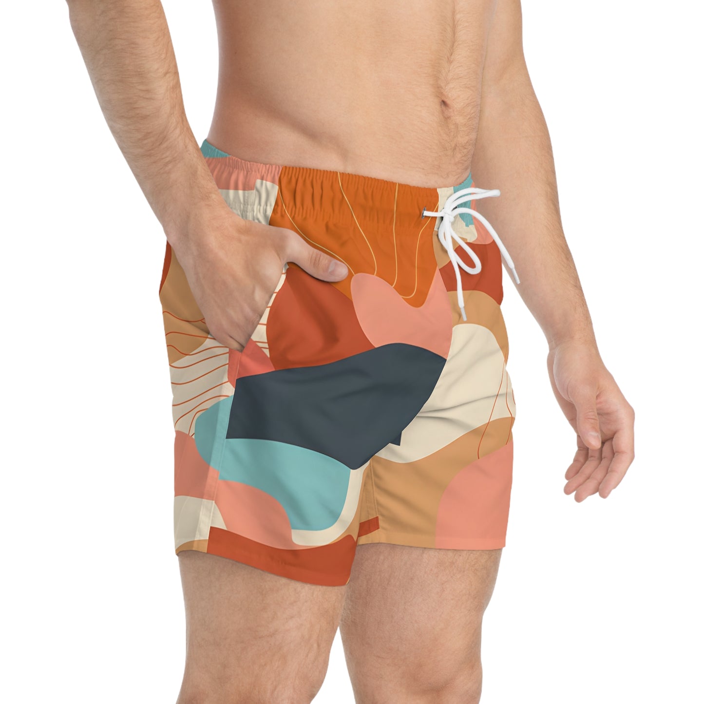 Men’s Swim Trunks Sunset Bloom Print Quick Dry Beach Shorts Summer Stylish