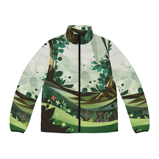 Grove Puffer Jacket All Over Print Forest Green Design Winter Outdoor Travel