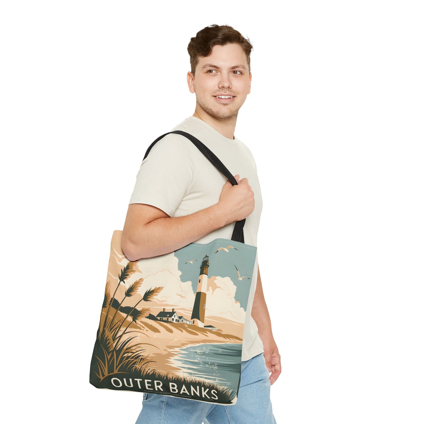Outer Banks Lighthouse All Over Print Tote Bag Coastal Style Beach Accessory