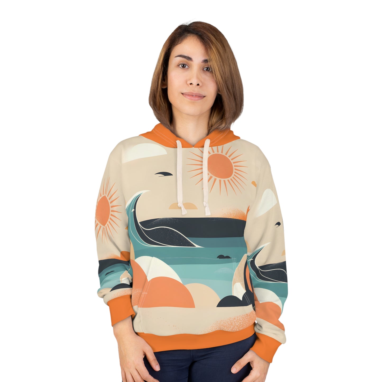 Sunwashed Sky All Over Print Pullover Hoodie for Travel Outdoor Adventure Wear