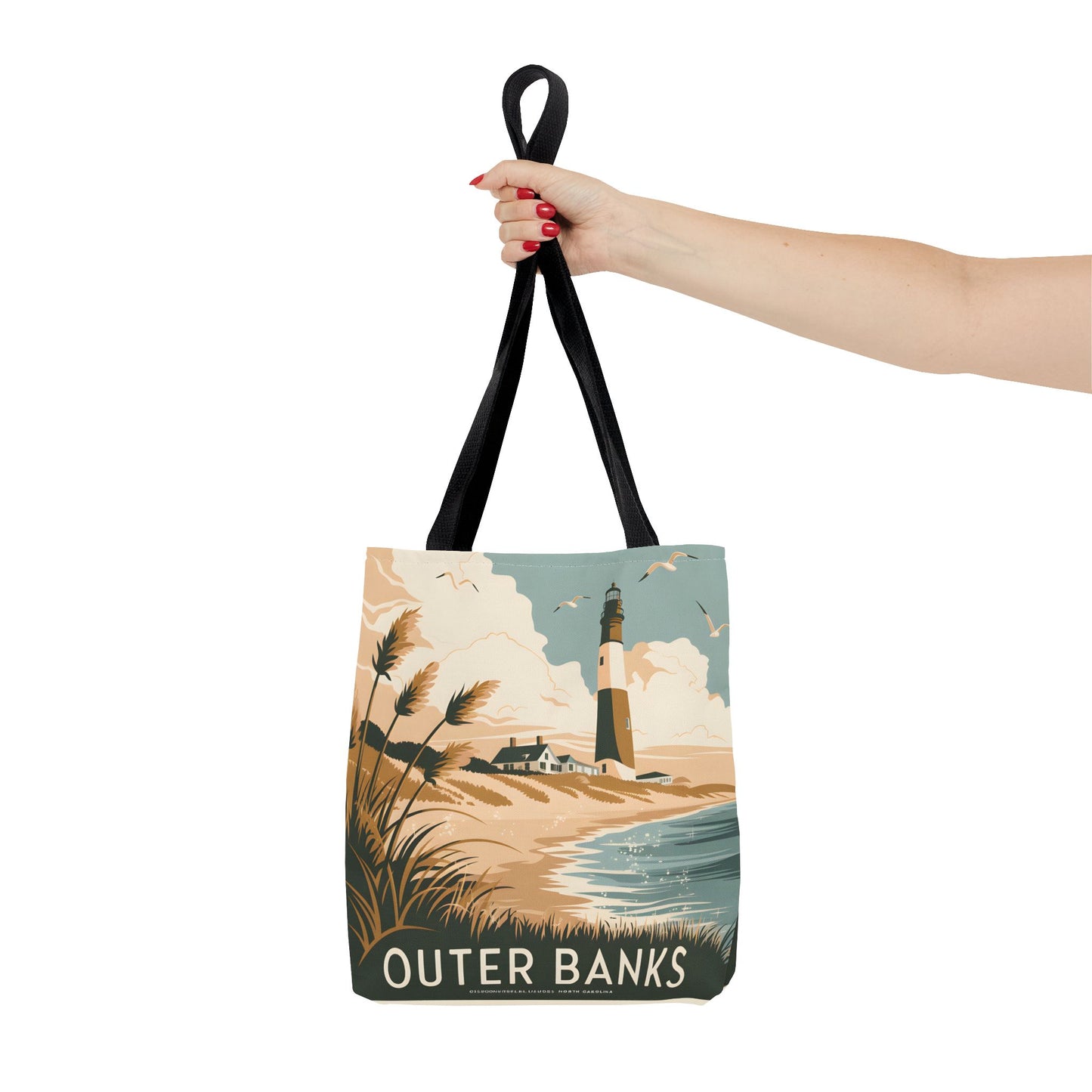 Outer Banks Lighthouse All Over Print Tote Bag Coastal Style Beach Accessory