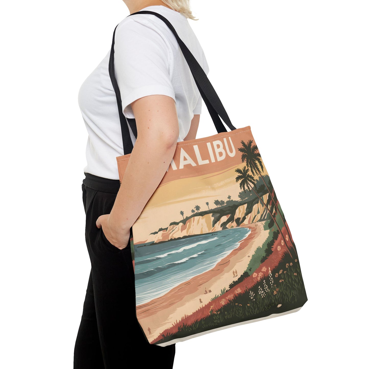 Malibu All Over Print Tote Bag Beach Sunset Palm Trees Summer Vibes Apparel
