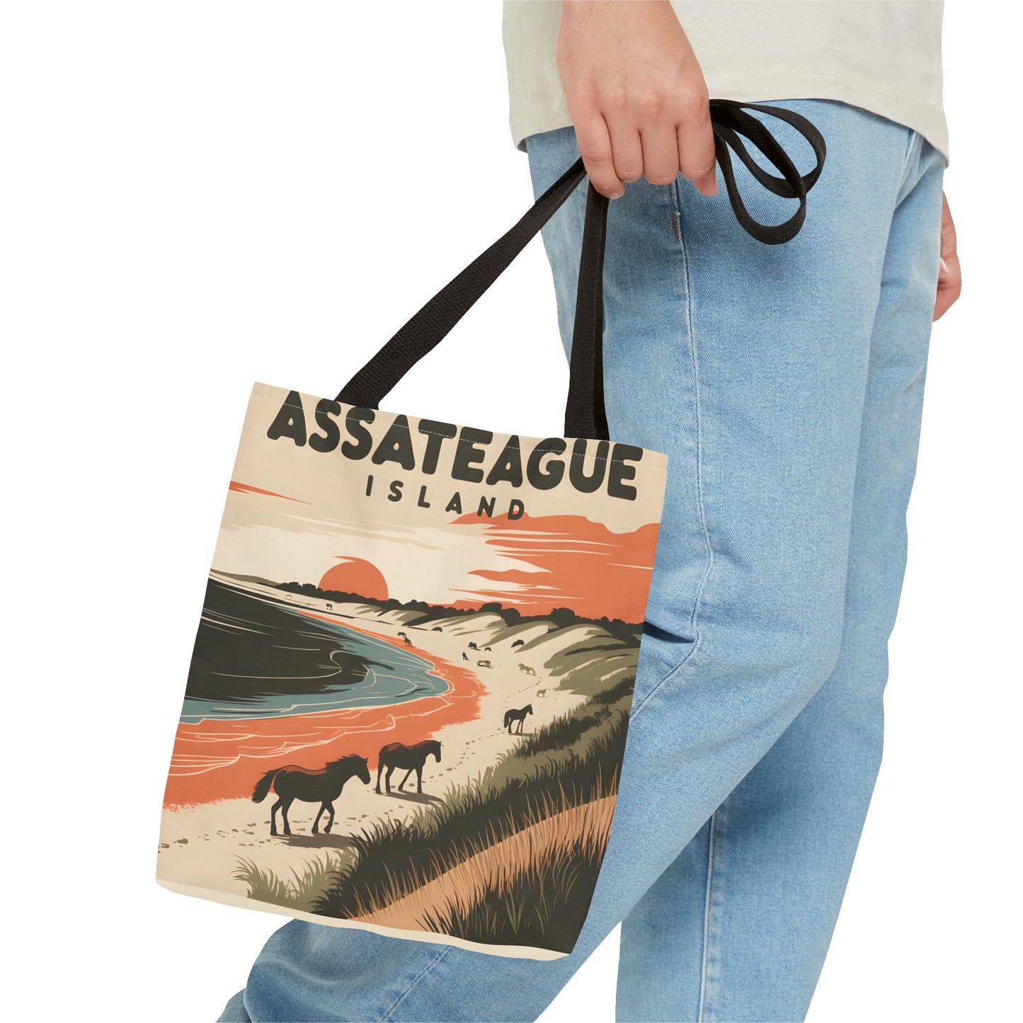 Assateague Island All Over Print Tote Bag Beach Horses Sunset Design Art Apparel