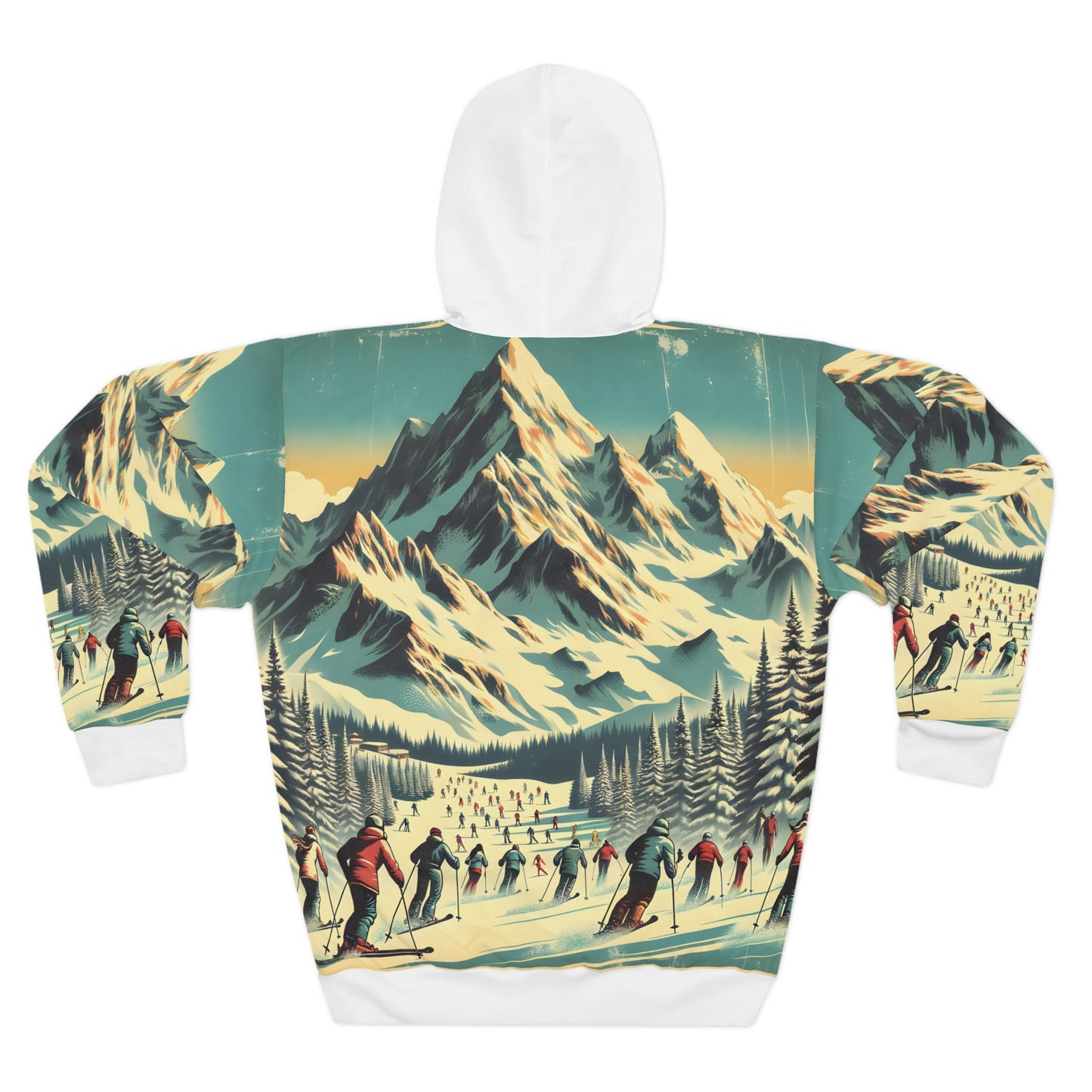 Retro Ski Hoodie All Over Print Mountain Snow Scene Winter Sports Pullover