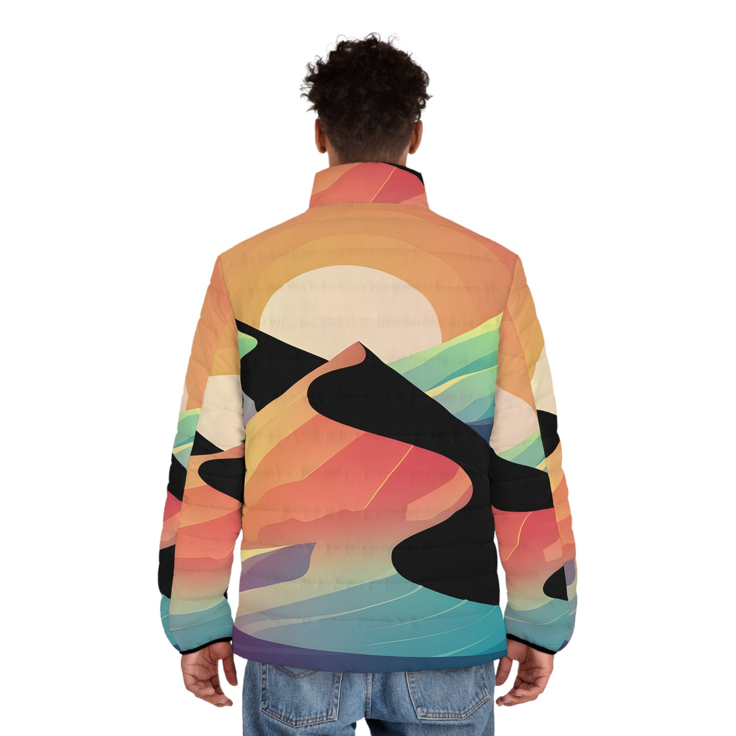 Gradient Dunes Puffer Jacket Men’s Colorful Zip Coat Warm Outdoor Adventure Wear