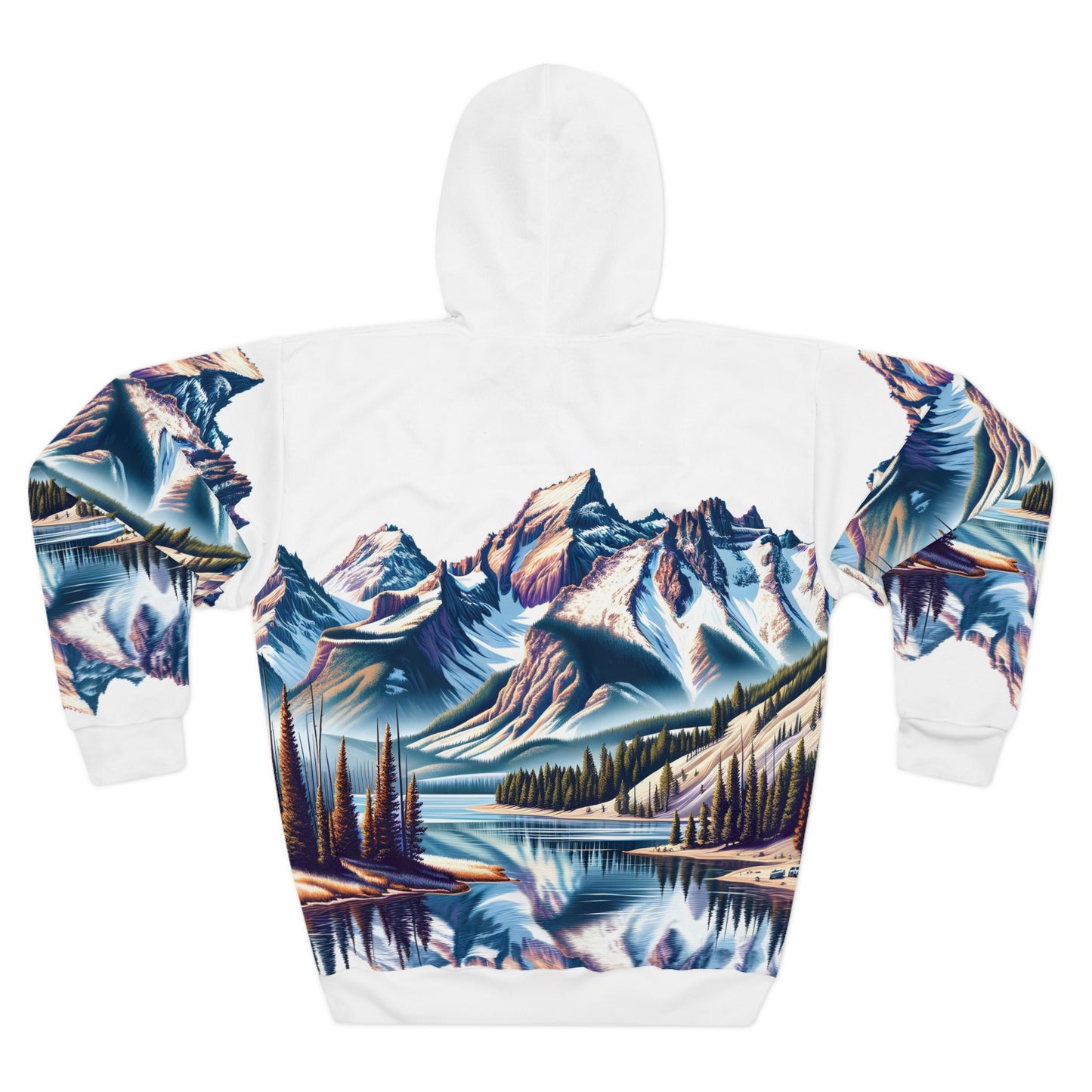 All Over Print Hoodie Unisex Mountain Lake Rockies Graphic Pullover Outdoors