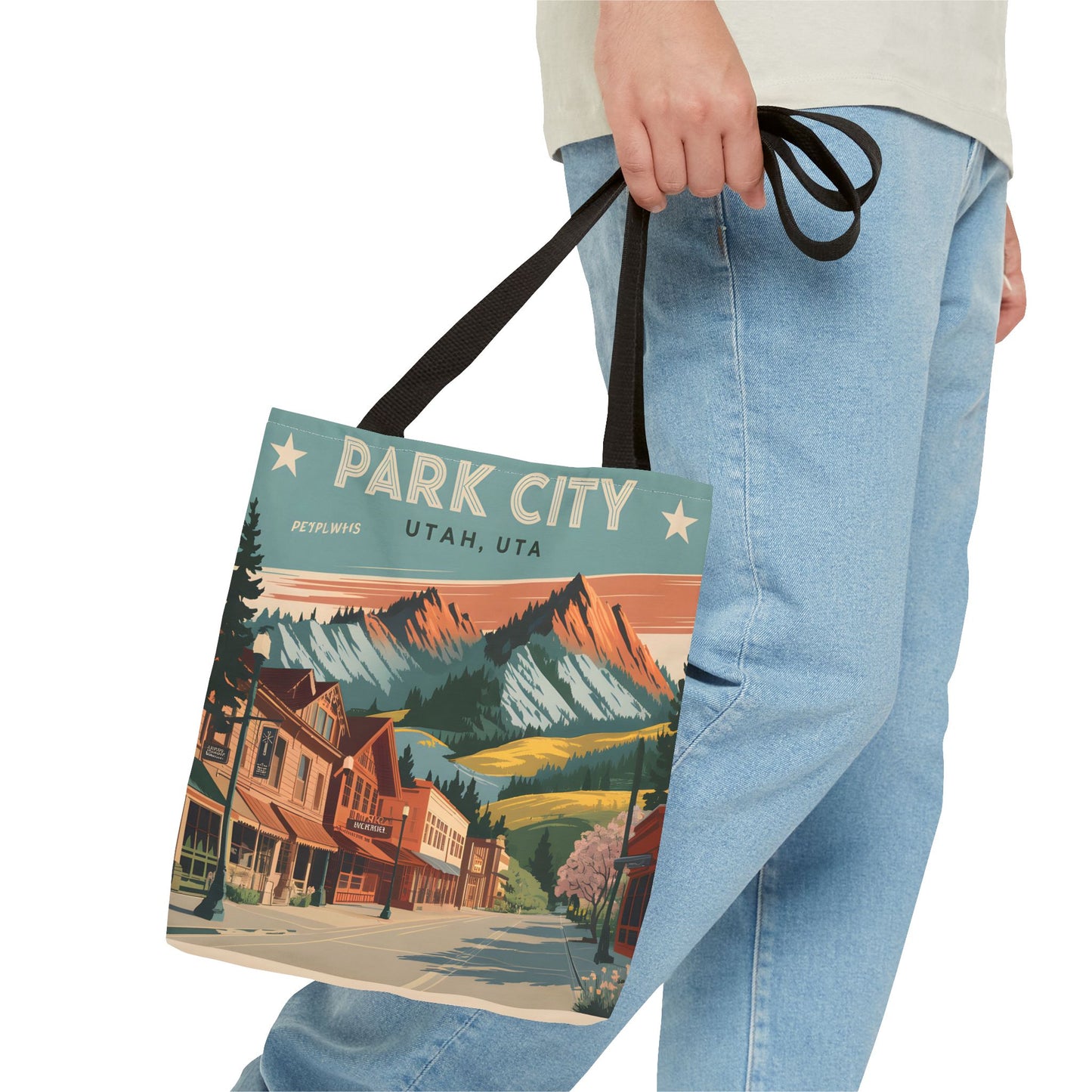 Park City Utah All Over Print Tote Bag Vintage Style Mountain Design Art Apparel