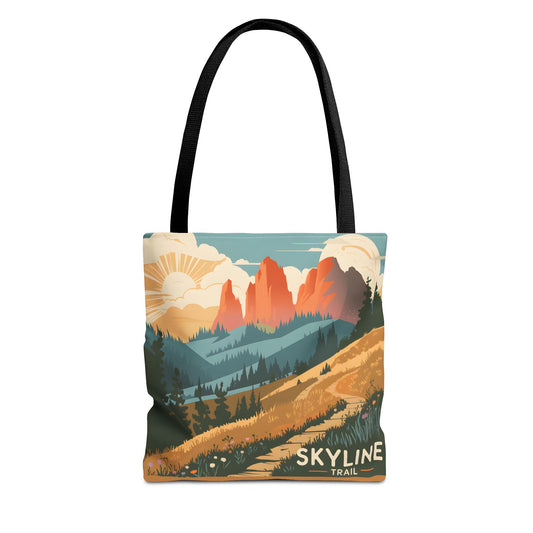 Skyline Trail All Over Print Tote Bag Vintage Mountain Landscape Design