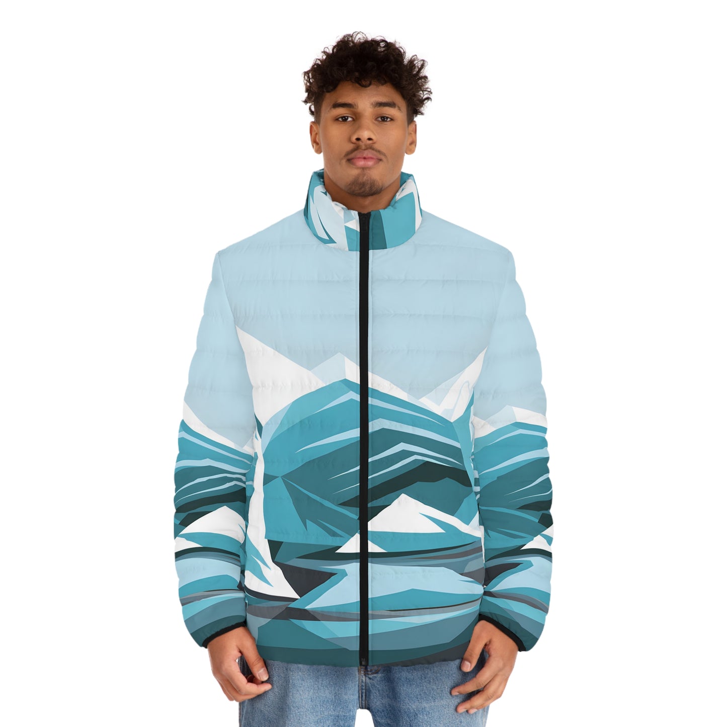 Geo Icecaps Art Puffer Jacket Outdoor Winter Fashion Warm Full Zip Apparel