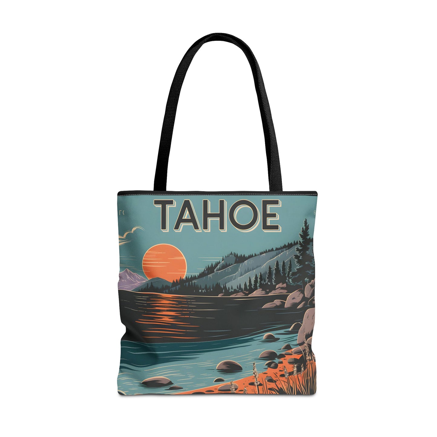 Vintage Tahoe Tote Bag All Over Print Lake Sunset Hiking Gift Outdoors Art