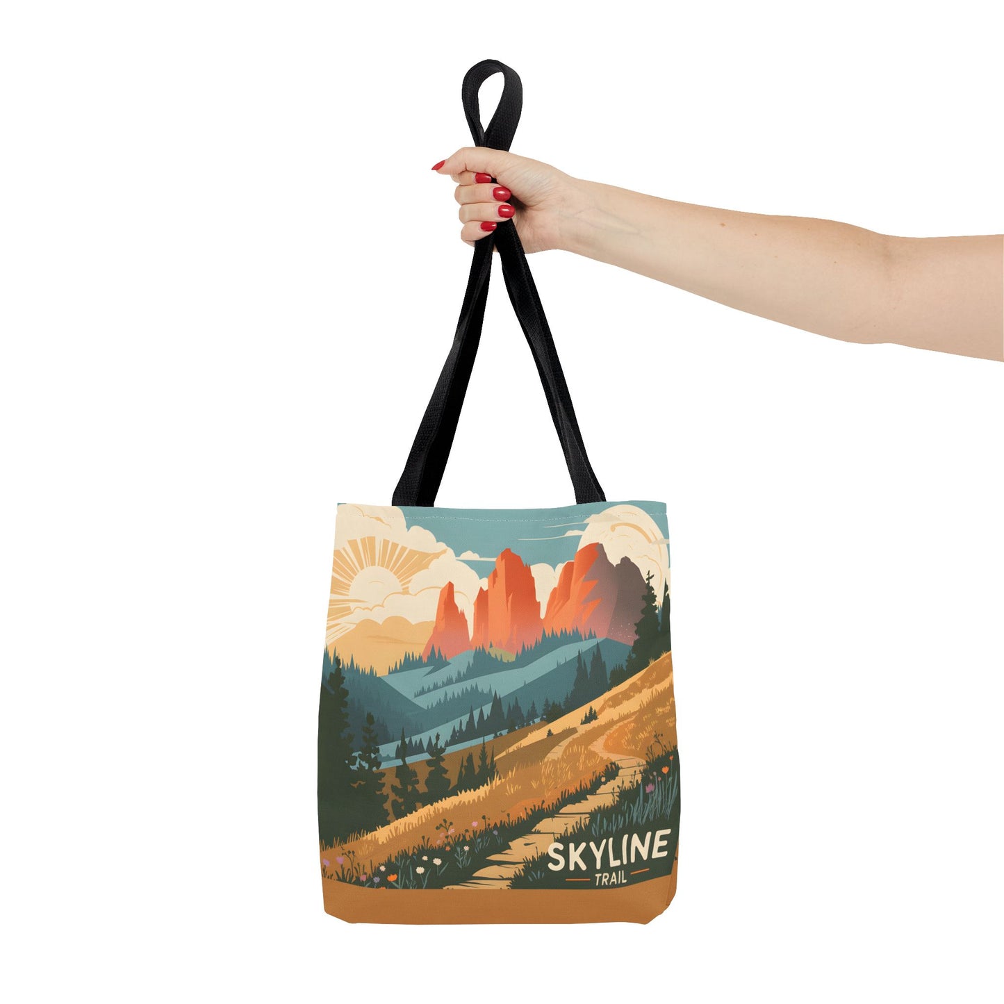 Skyline Trail All Over Print Tote Bag Vintage Mountain Landscape Design