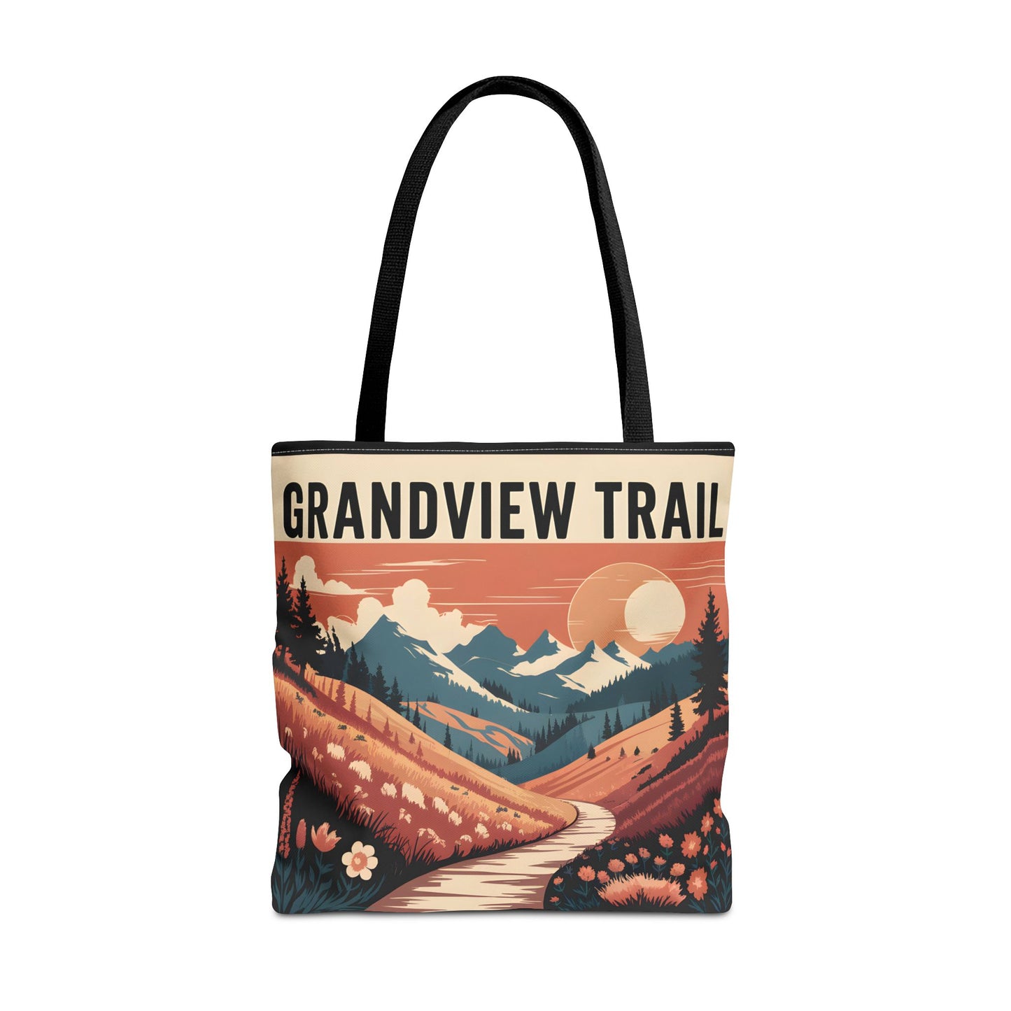 Grandview Trail All Over Print Tote Bag Outdoor Nature Hiking Floral Art Design