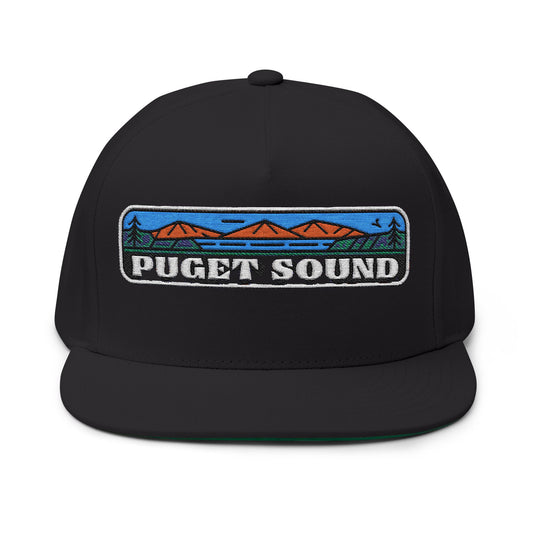 Puget Sound Flat Bill Snapback Hat Outdoor Apparel Adjustable Cap