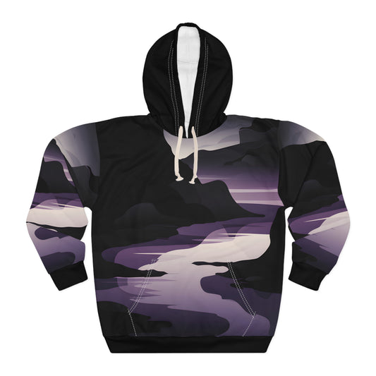 Obsidian Mist All-Over Print Pullover Hoodie Perfect for Outdoor Adventures