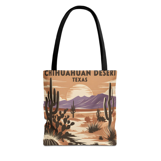 Chihuahuan Desert Tote Bag Unique All Over Print Cactus Landscape Texas Art