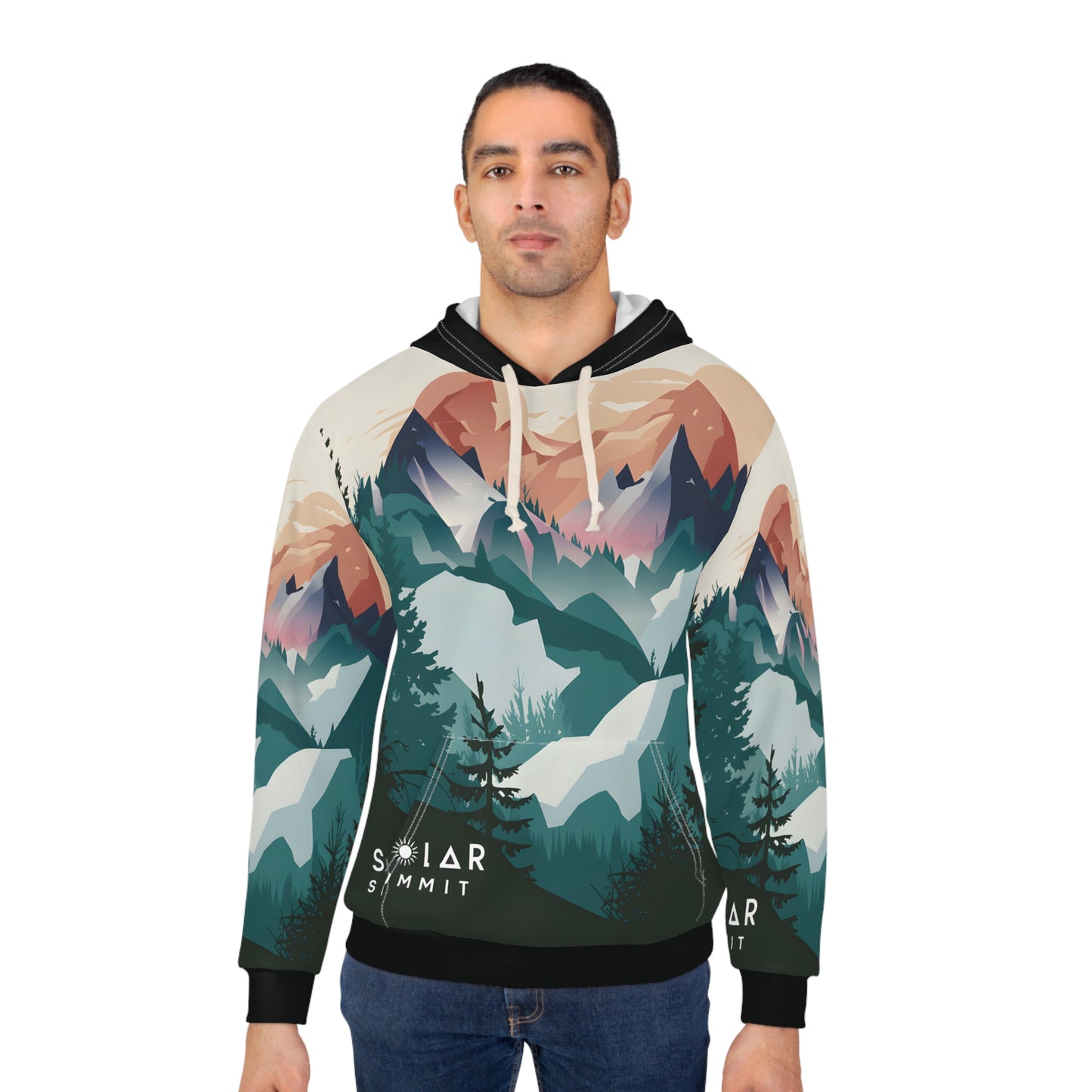 Solar Summit Hoodie All Over Print Mountain Graphic Nature Hiking Travel Unisex