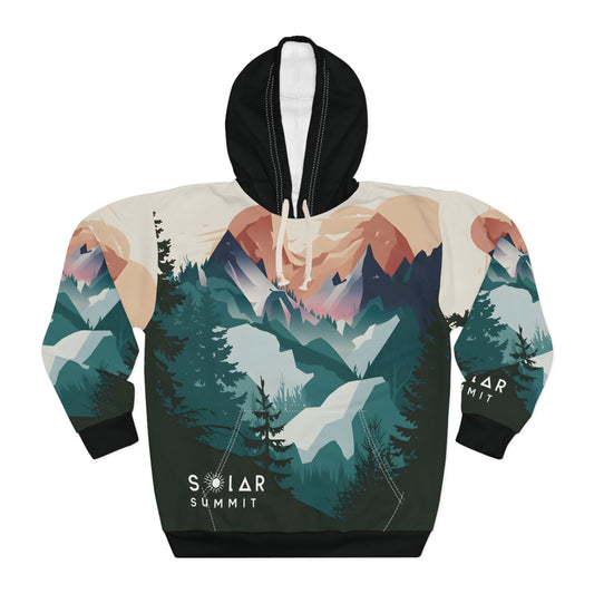 Solar Summit Hoodie All Over Print Mountain Graphic Nature Hiking Travel Unisex