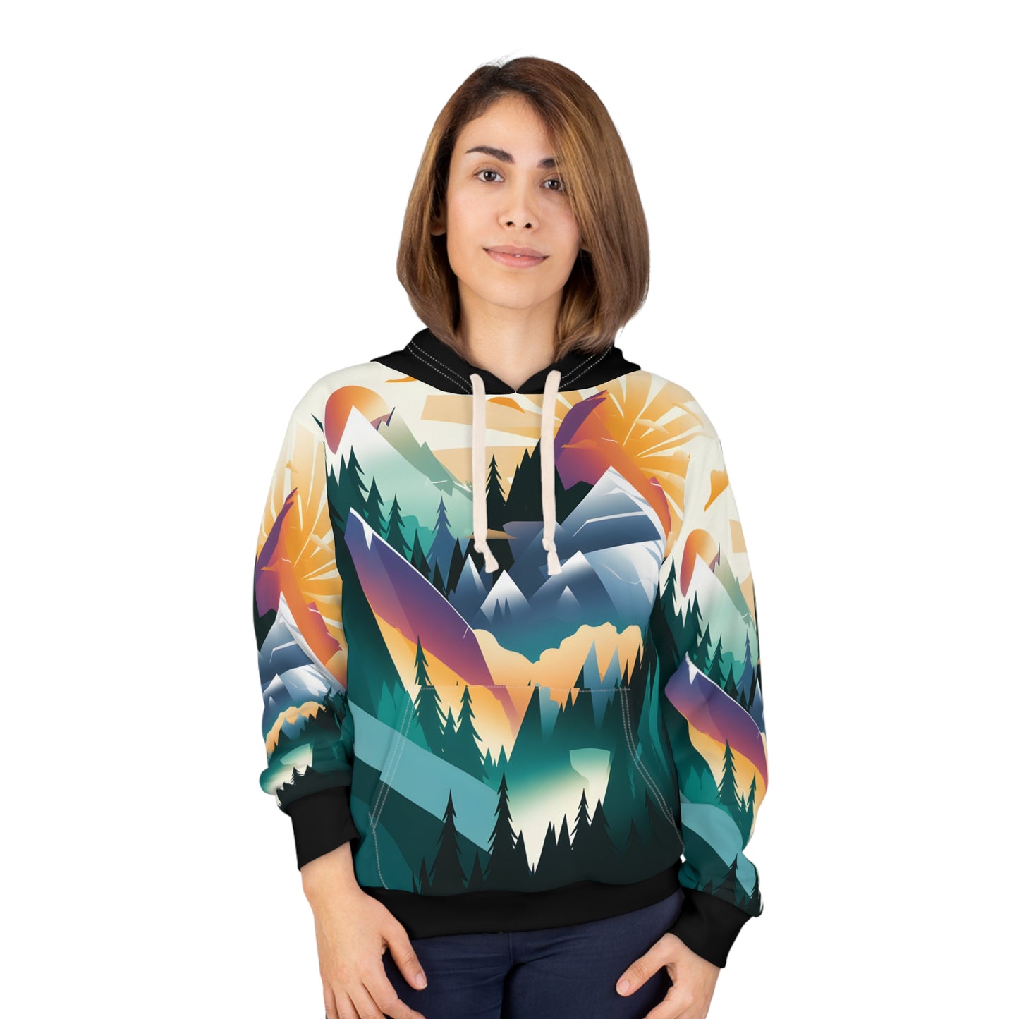 Sunwashed Peaks Hoodie All Over Print Outdoor Adventure Pullover Mountain Style