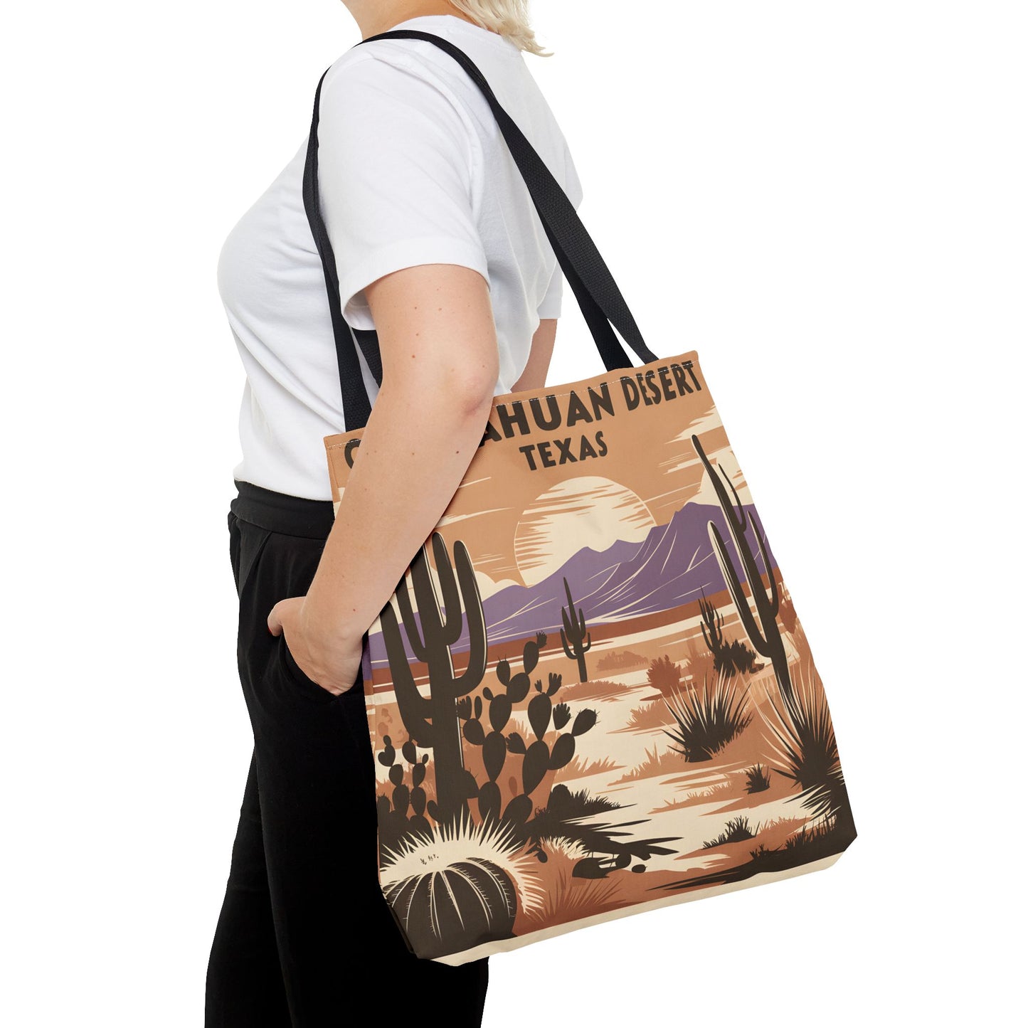 Chihuahuan Desert Tote Bag Unique All Over Print Cactus Landscape Texas Art