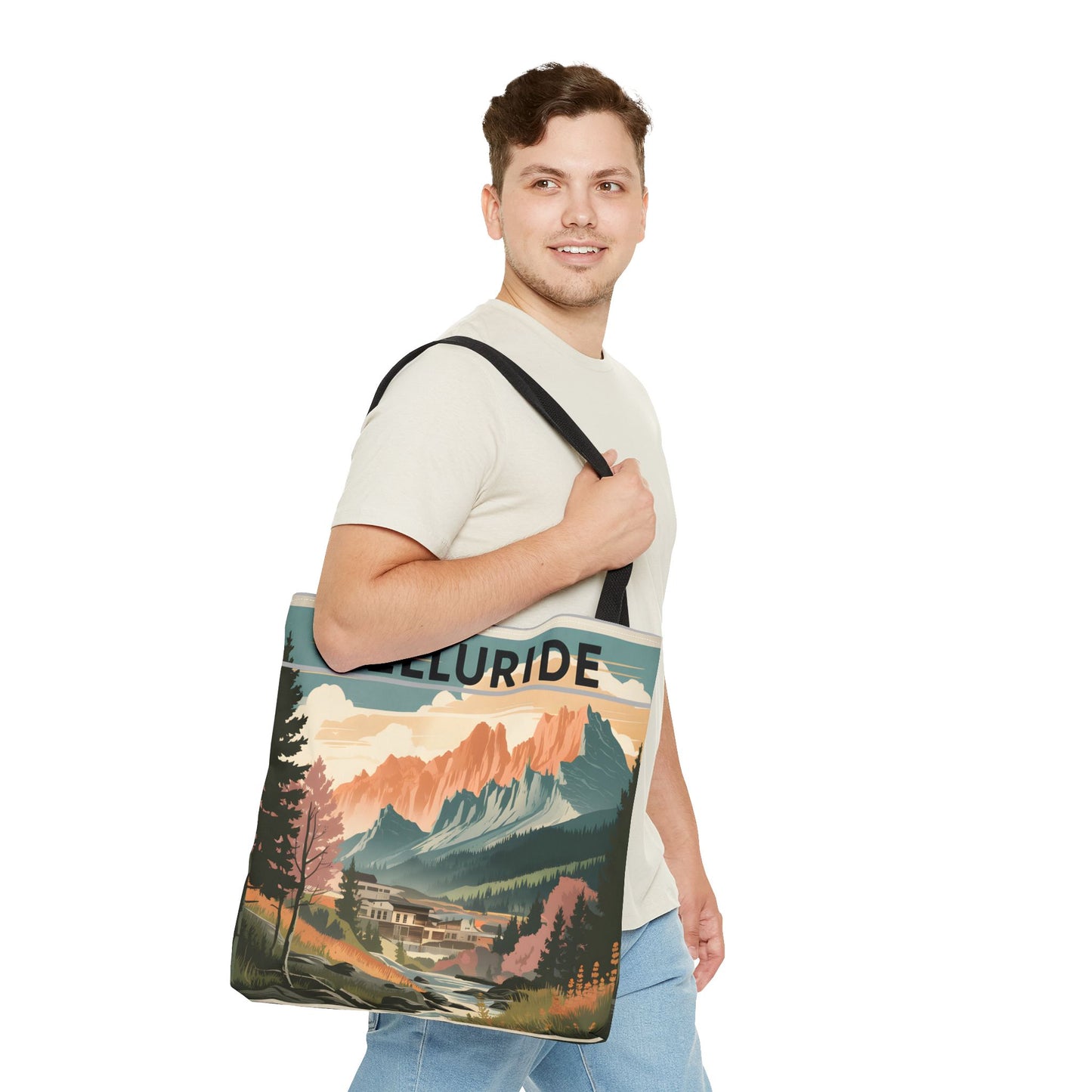 Telluride Vintage Poster Design All Over Print Tote Bag Unique Mountain Apparel