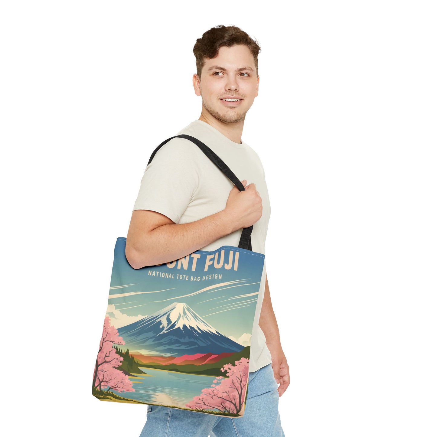 Mount Fuji All Over Print Tote Bag Floral Landscape Travel Eco-Friendly Bag