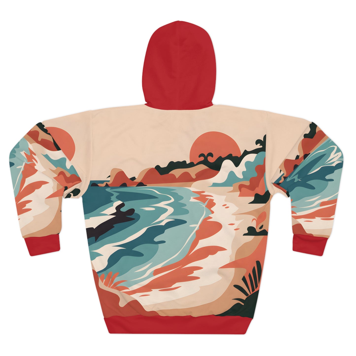 Beach Sunrise All Over Print Hoodie Perfect for Travel and Outdoor Adventures